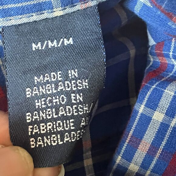 Wrangler Shirt Mens Size M Blue Plaid Western Pearl Snap Long Sleeve Cowboy - Picture 6 of 9